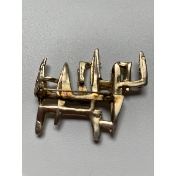 Abstract  Gold over Sterling 925 Brooch Pin With Geometric Brutalist Design - Picture 3 of 6